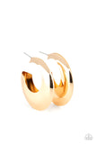 Chic CRESCENTO - Gold - Paparazzi Accessories -  Item #P5HO-GDXX-156XX Two flat gold crescent frames delicately connect into a hollowed out hoop for a dramatic finish. Earring attaches to a standard post fitting. Hoop measures approximately 2 3/4" in diameter.  Sold as one pair of hoop earrings.