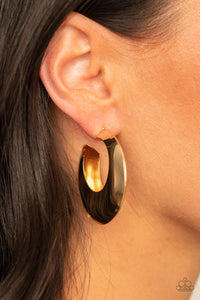 Chic CRESCENTO - Gold - Paparazzi Accessories -  Item #P5HO-GDXX-156XX Two flat gold crescent frames delicately connect into a hollowed out hoop for a dramatic finish. Earring attaches to a standard post fitting. Hoop measures approximately 2 3/4" in diameter.  Sold as one pair of hoop earrings.