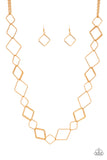 Backed Into A Corner - Gold - Paparazzi Accessories LONG NECKLACE