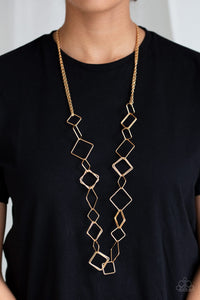 Backed Into A Corner - Gold - Paparazzi Accessories LONG NECKLACE