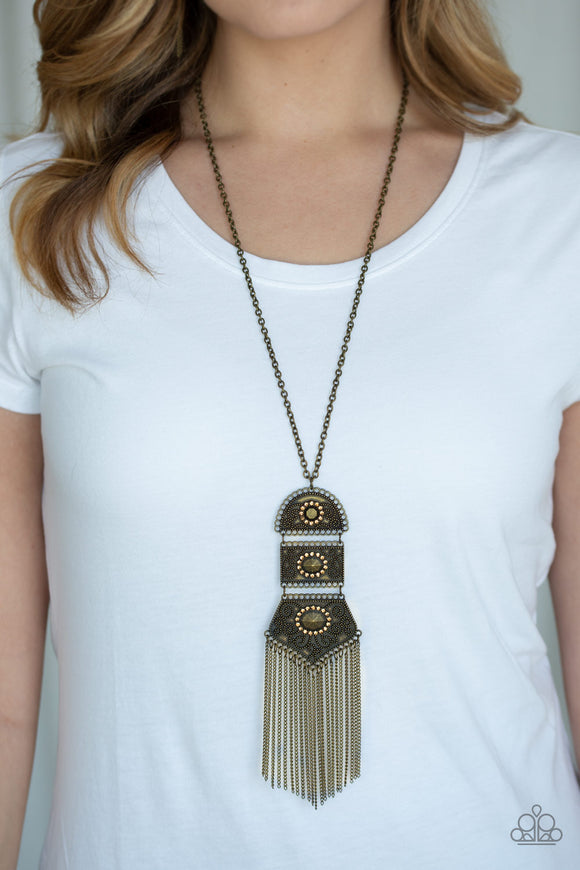 Tassel Tycoon - Brass - Paparazzi Accessories LONG NECKLACE FRINGE $5