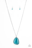 Ethereal Experience - Blue - Paparazzi Accessories - An oversized asymmetrical blue cat's eye stone is pressed in a sleek silver frame at the bottom of a lengthened silver chain, creating an ethereal pendant. Features an adjustable clasp closure.  Sold as one individual necklace. Includes one pair of matching earrings.