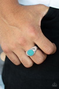 Carbon Print - Blue - Paparazzi Accessories  Featuring a faux marble finish, a flat turquoise stone is pressed into the center of a classic silver band. Features a stretchy band for a flexible fit.  Sold as one individual ring.