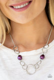 Lead Role - Purple - Paparazzi Accessories  Pearly purple pebbles join with delicately hammered silver rings below the collar for a refined flair. Features an adjustable clasp closure.  Sold as one individual necklace. Includes one pair of matching earrings.  P2RE-PRXX-153XX