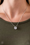 What A Gem - White - Paparazzi Accessories -  A single rhinestone sparkles brilliantly at the bottom of a dainty silver chain, creating a stunning solitaire design. Features an adjustable clasp closure.  Sold as one individual necklace. Includes one pair of matching earrings.