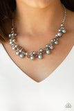 Duchess Royale - Silver - Paparazzi Accessories  A refined collection of silver beads, silver pearls, and smoky crystal-like beads cluster below the collar, creating a timeless fringe. Features an adjustable clasp closure.  Sold as one individual necklace. Includes one pair of matching earrings.