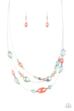 Pacific Pageantry - Multi - Paparazzi Accessories  P2RE-MTXX-114XX  An elegant collection of pearly multicolored beads and sparkling crystal-like beads are fitted in place along three silver wires below the collar, creating the illusion of floating layers. Features an adjustable clasp closure.  Sold as one individual necklace at DeesBlings.com - Affordable Fashion Jewelry that is Lead and Nickel free. Includes one pair of matching earrings.