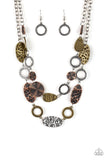 Trippin On Texture - Multi - Paparazzi Accessories - Item #P2BA-MTXX-020XX Delicately hammered in shimmery textures, mismatched brass, copper, and silver frames link below the collar in two seasonal layers. Features an adjustable clasp closure.  Sold as one individual necklace. Includes one pair of matching earrings.